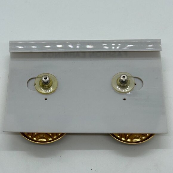 Vintage Pierced Earrings Black Cabochon 80s 90s Gold Tone Etruscan Revival - Picture 5 of 12